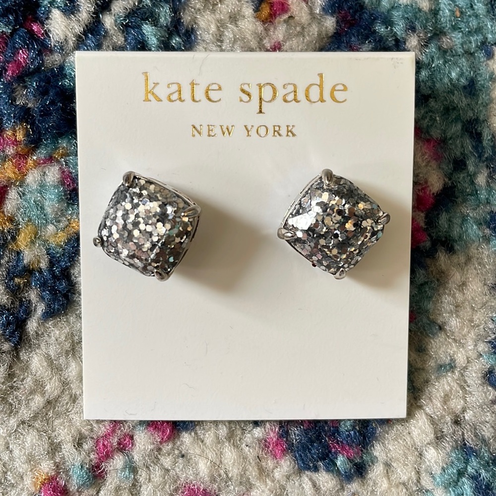 Kate Spade Glitter Stud Earrings - Silver Glitter